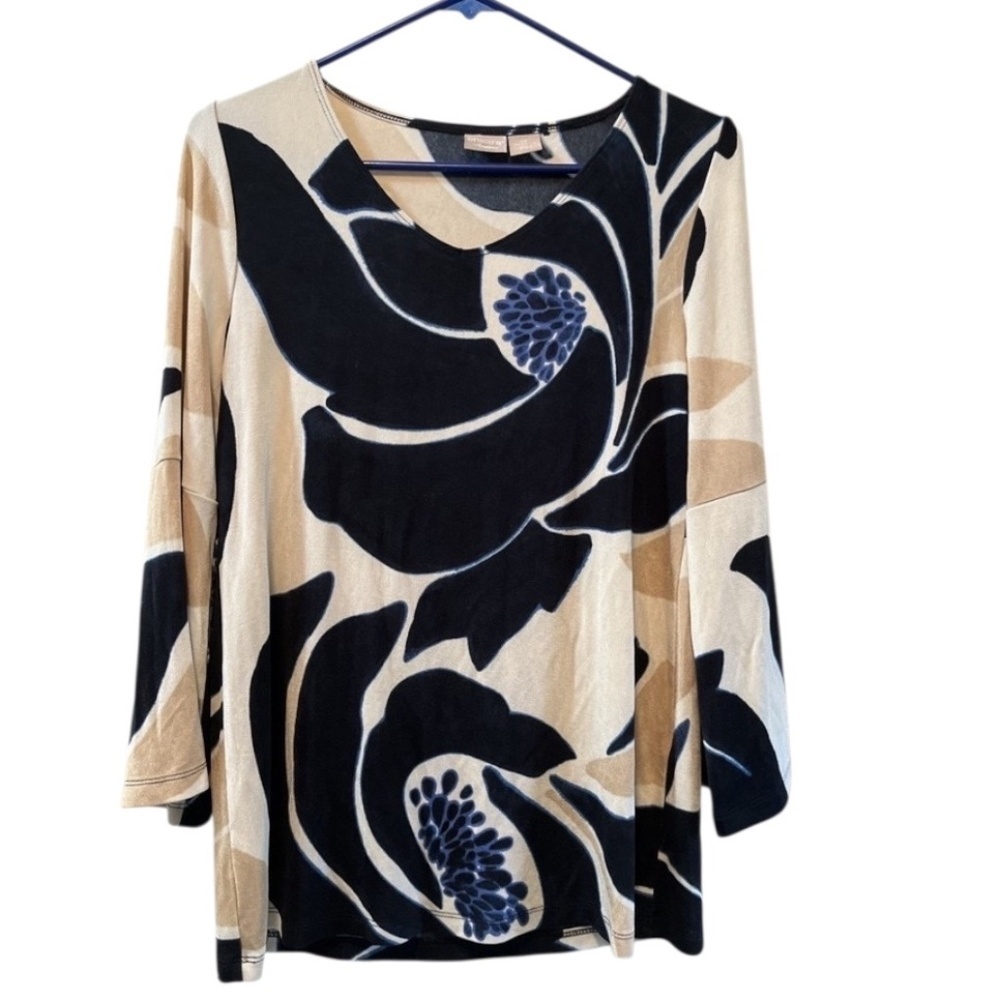 Chico's Travelers Tunic Exploded Water Floral 3/4 Sleeve Stretch NWT